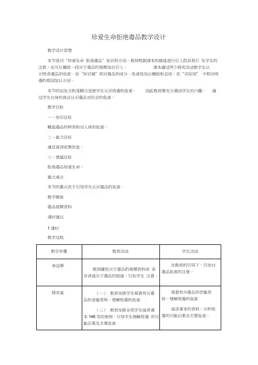 242拒绝毒品教学设计苏科版八年级下