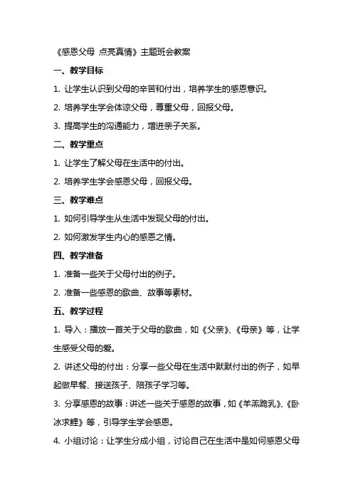 《感恩父母 点亮真情》主题班会教案