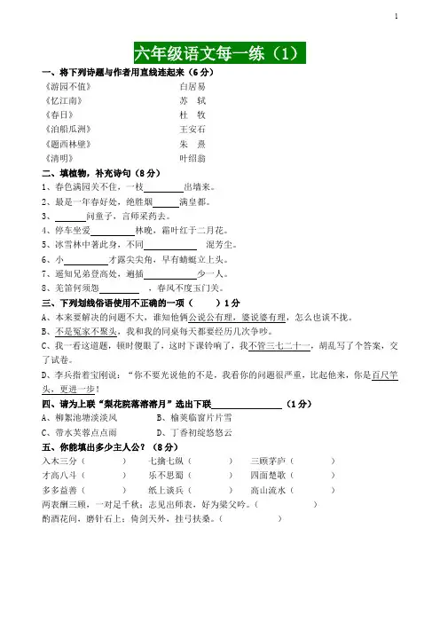2020年 六年级每日一练-寒假