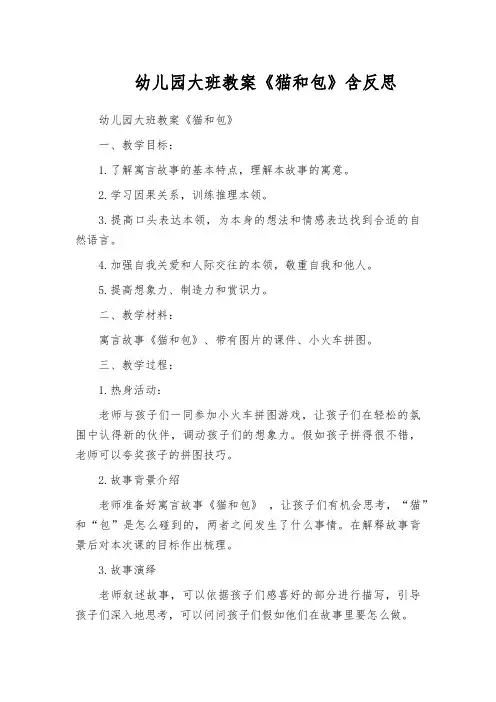 幼儿园大班教案《猫和包》含反思