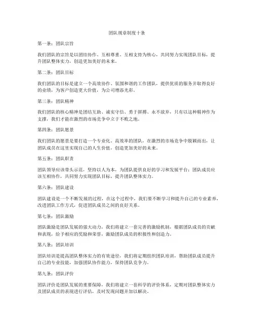 团队规章制度十条
