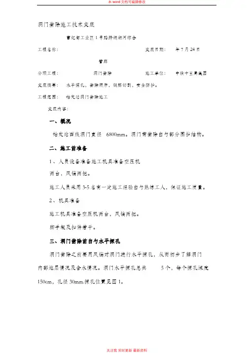 洞门凿除施工技术交底方案