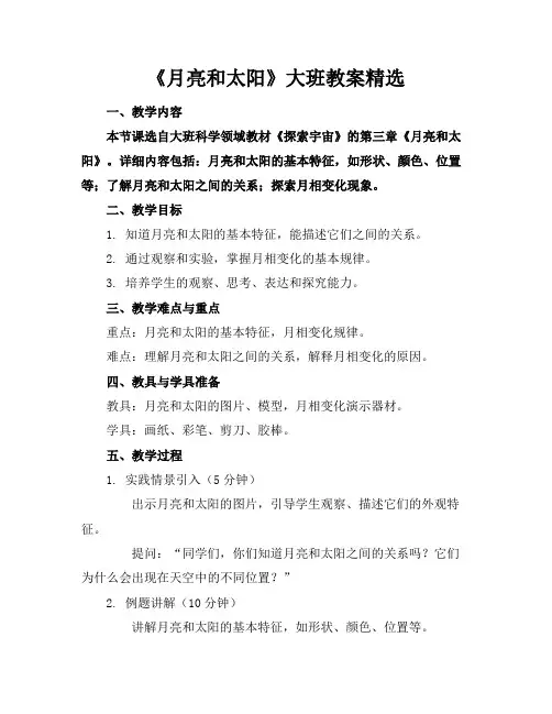 《月亮和太阳》大班教案精选