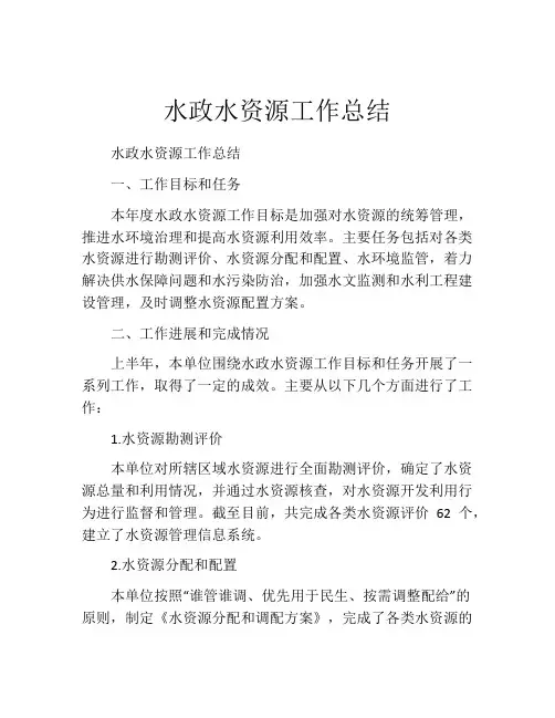 水政水资源工作总结