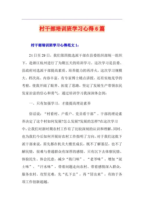村干部培训班学习心得6篇
