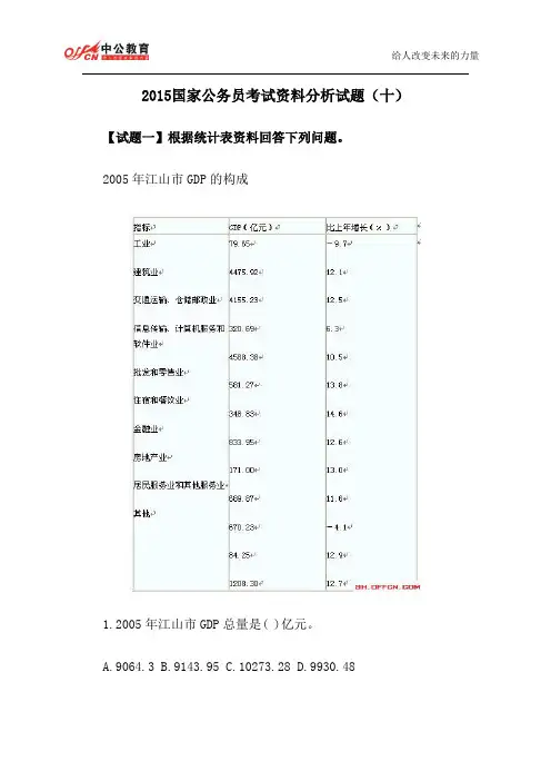 2015国家公务员考试资料分析试题(十)