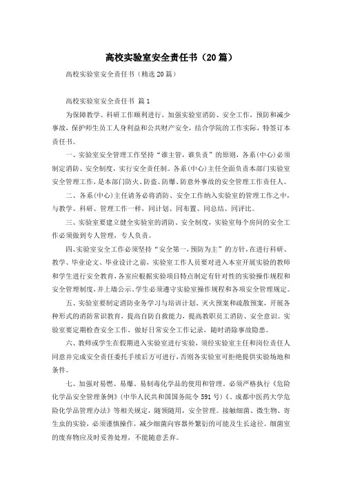 高校实验室安全责任书(20篇)