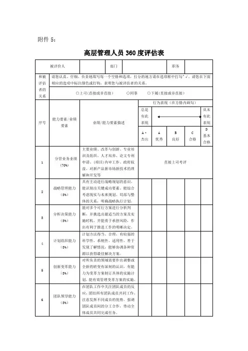 高层管理人员360度评估表