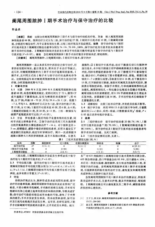 阑尾周围脓肿Ⅰ期手术治疗与保守治疗的比较