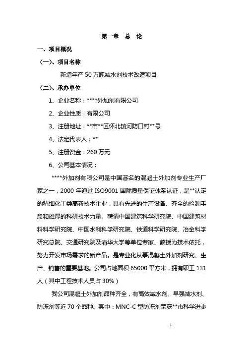 减水剂技术改造项目可行性研究报告