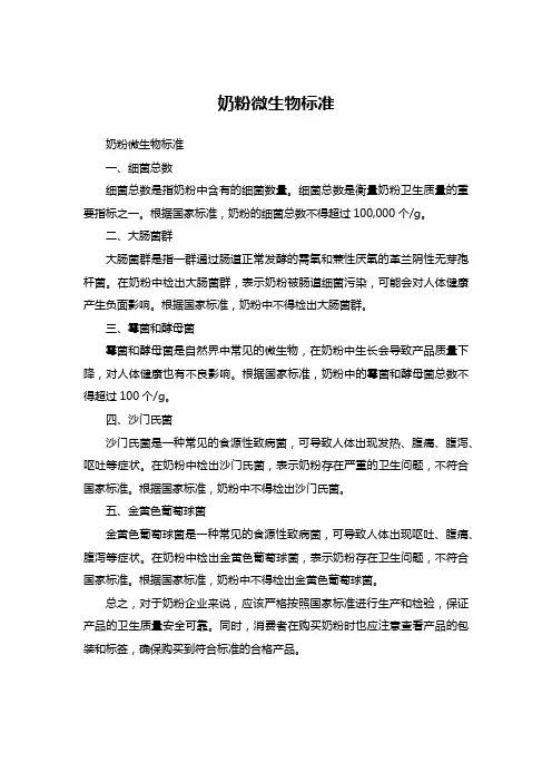 奶粉微生物标准