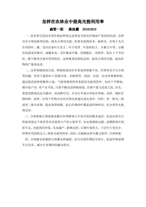 怎样在农林业中提高光能利用率
