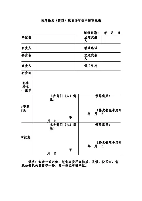 民用枪支(弹药)配售许可证申请审批表