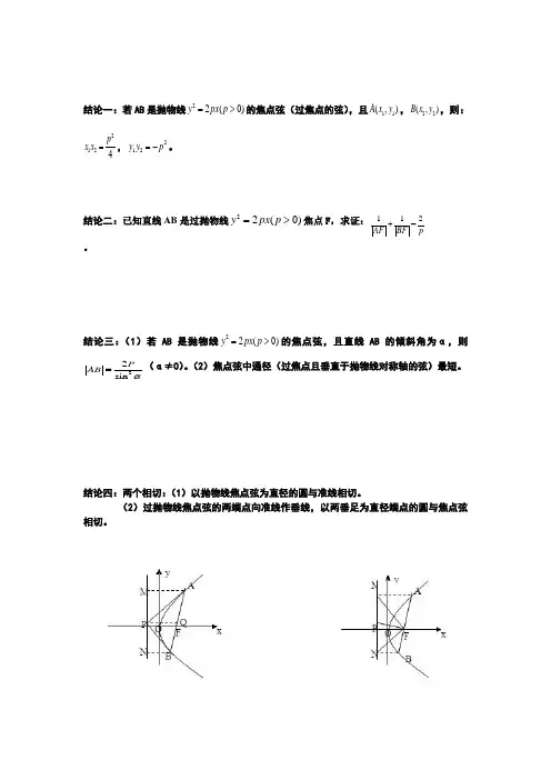 (完整版)抛物线常用性质总结