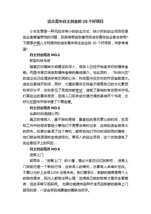 适合青年自主创业的20个好项目