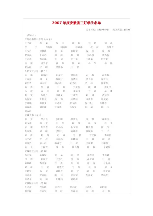 2007年度安徽省三好学生名单