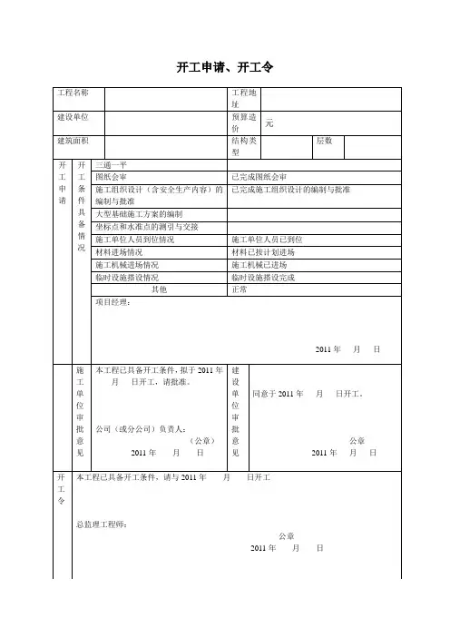 开工申请、开工令【模版】