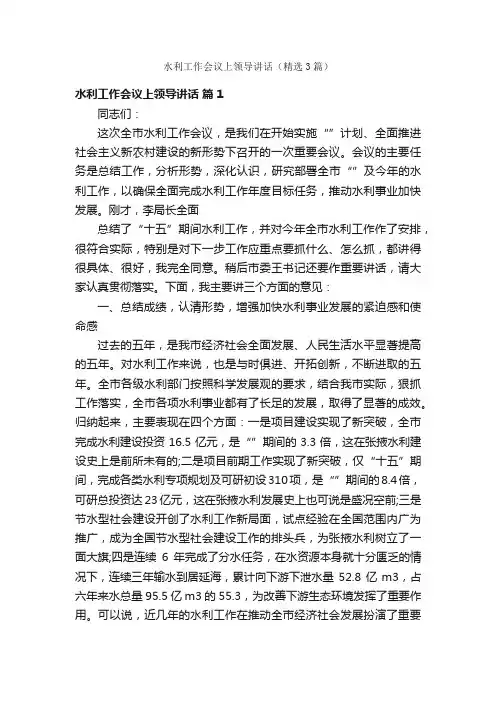 水利工作会议上领导讲话（精选3篇）