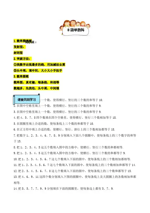 一上奥数(数阵、填数、填符号、搭配、路线、排队)