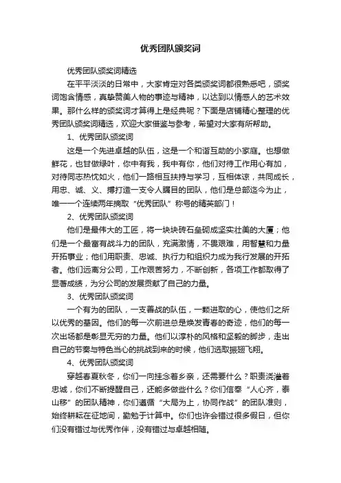 优秀团队颁奖词