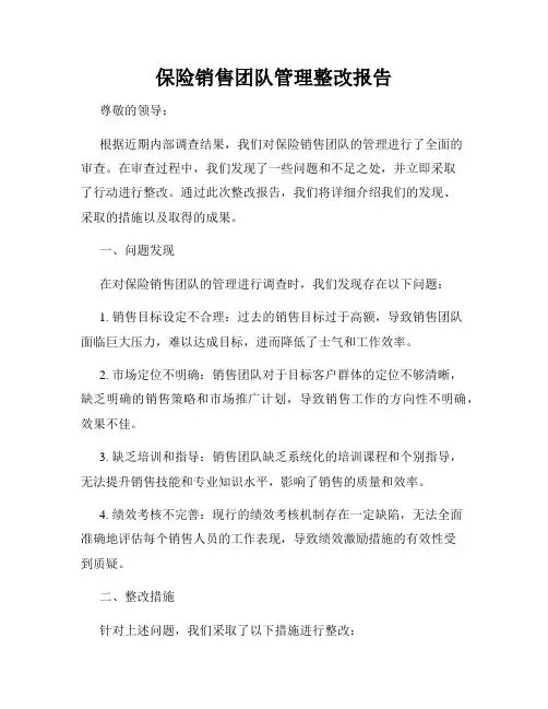 保险销售团队管理整改报告