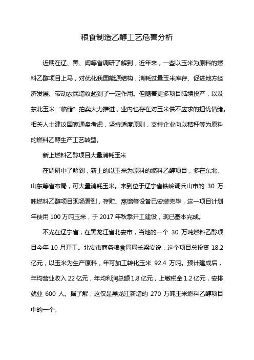 粮食制造乙醇工艺危害分析