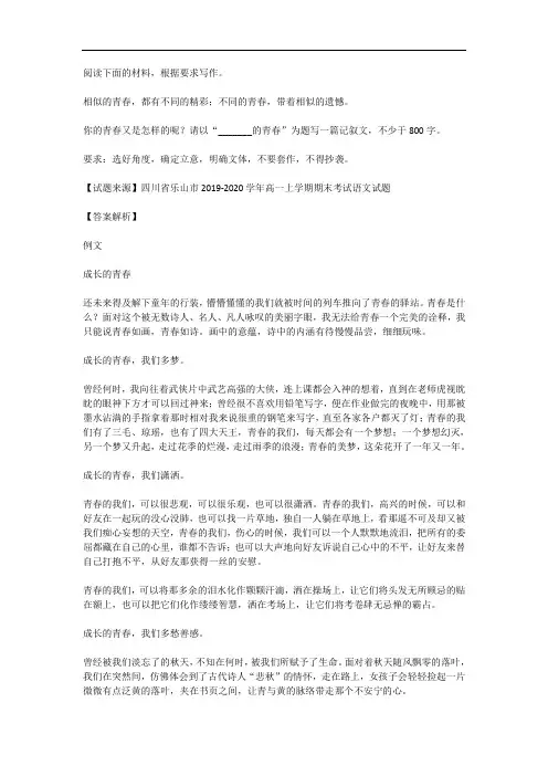 高中语文：满分作文范例及解析--成长的青春