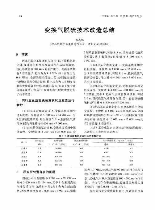 变换气脱硫技术改造总结