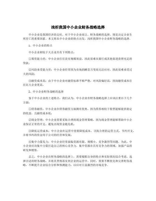 浅析我国中小企业财务战略选择