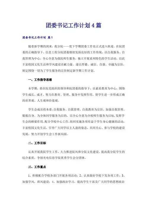 团委书记工作计划4篇