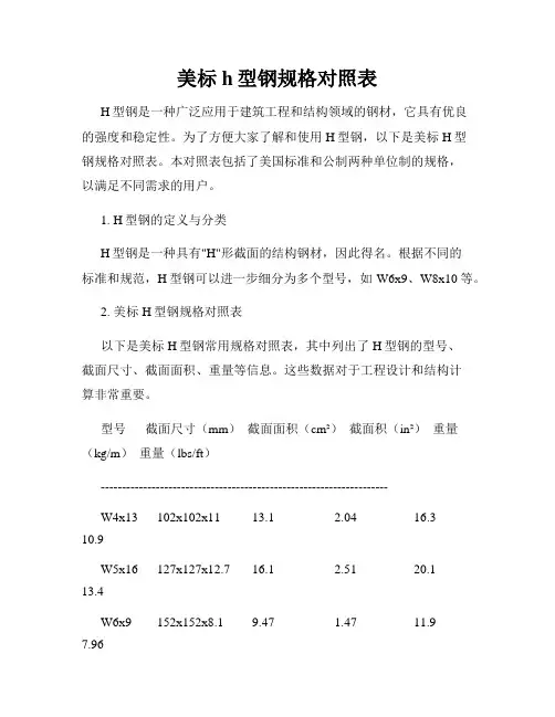 美标h型钢规格对照表