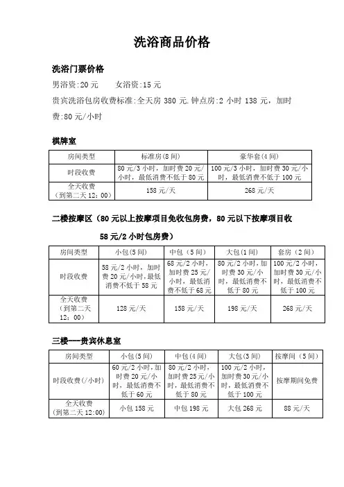 洗浴商品价格