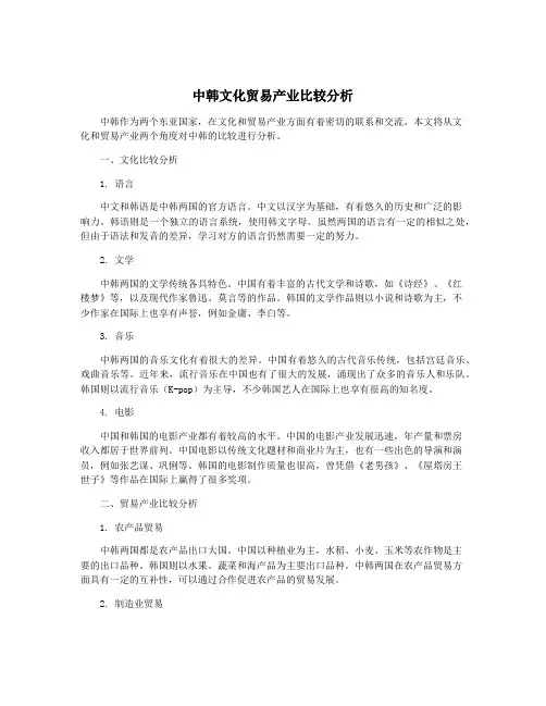 中韩文化贸易产业比较分析