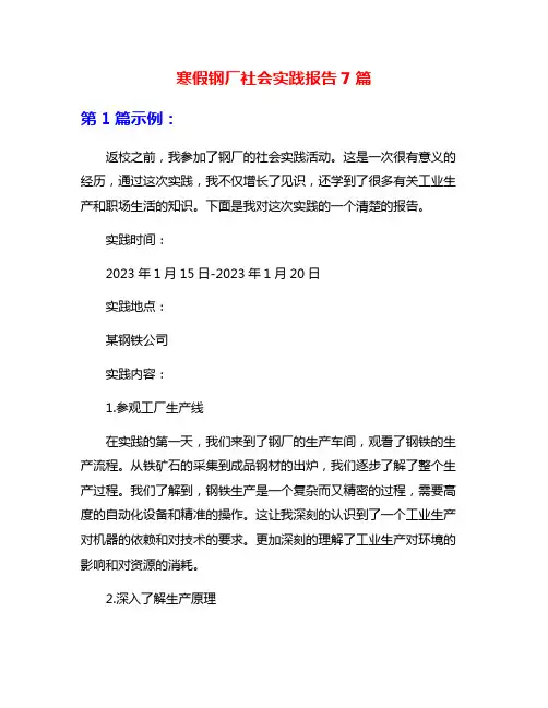 寒假钢厂社会实践报告7篇