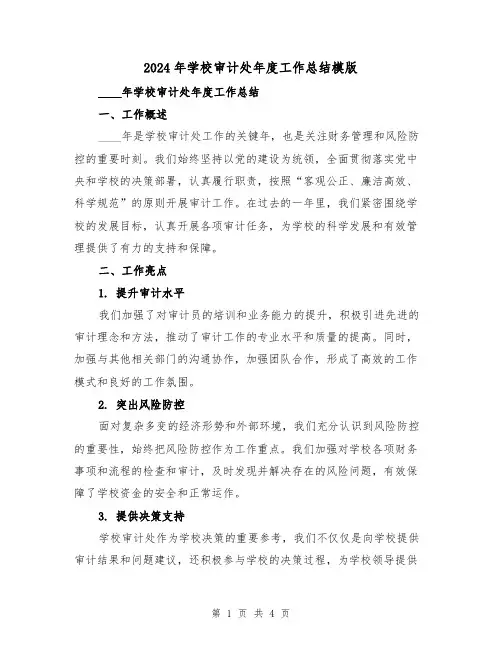 2024年学校审计处年度工作总结模版(2篇)