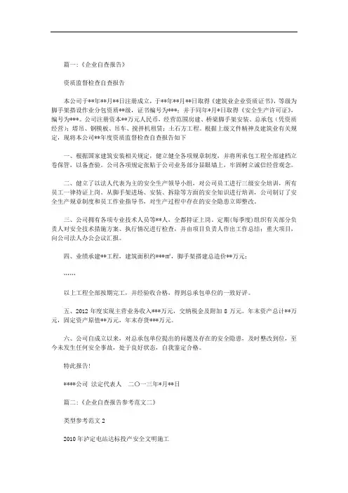 企业自查结论范文
