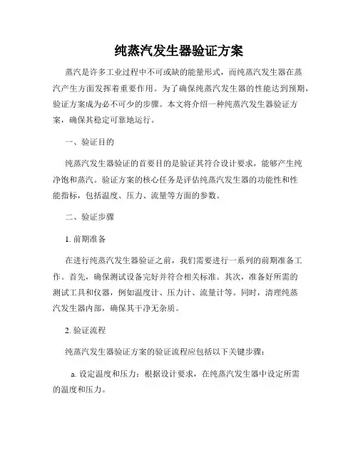 纯蒸汽发生器验证方案