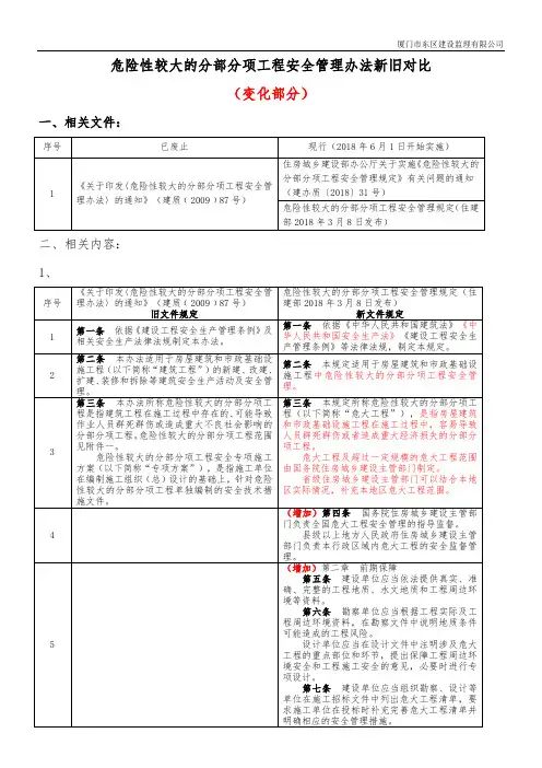 危险性较大的分部分项工程安全管理办法新旧对比