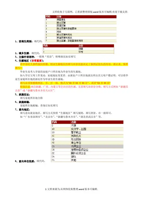 生源信息填表参考模板