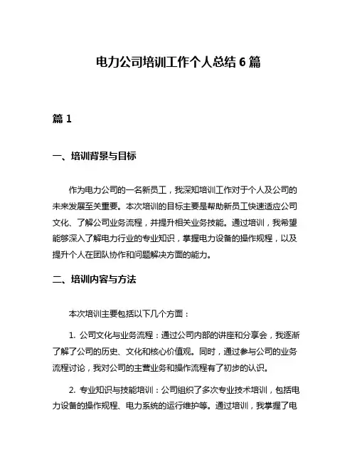 电力公司培训工作个人总结6篇