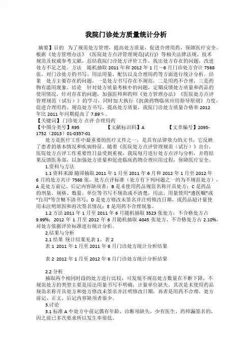 我院门诊处方质量统计分析