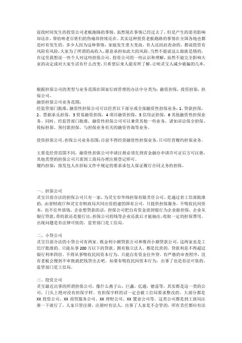 担保公司的分类及对其看法