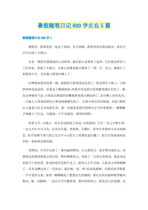 暑假随笔日记600字左右5篇