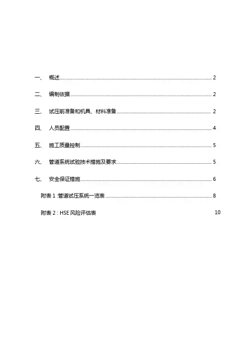 化工工艺处理管道试压方案