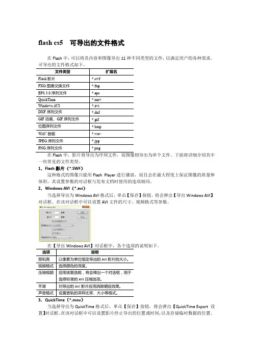 flash cs5  可导出的文件格式