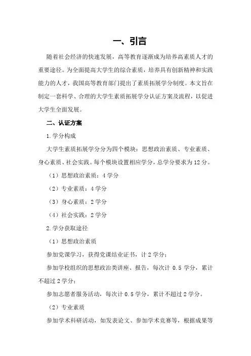 大学生素质拓展学分认证方案及流程