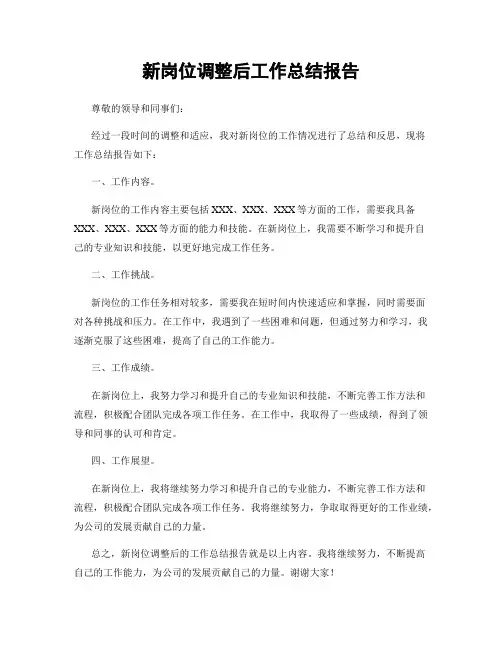 新岗位调整后工作总结报告