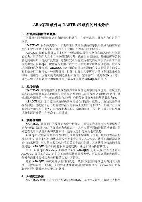 ABAQUS软件与NASTRAN软件的对比分析