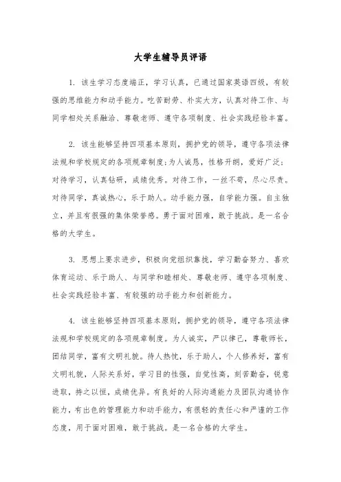 大学生辅导员评语(2篇)