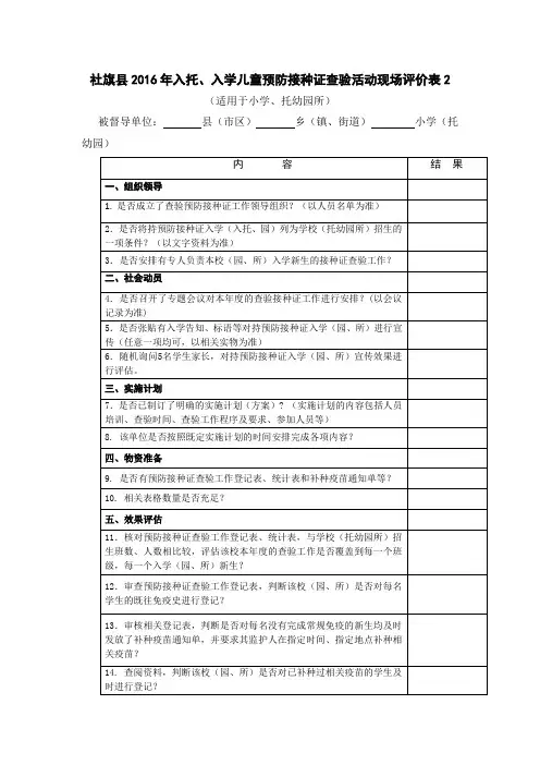 入托、入学儿童预防接种证督导记录